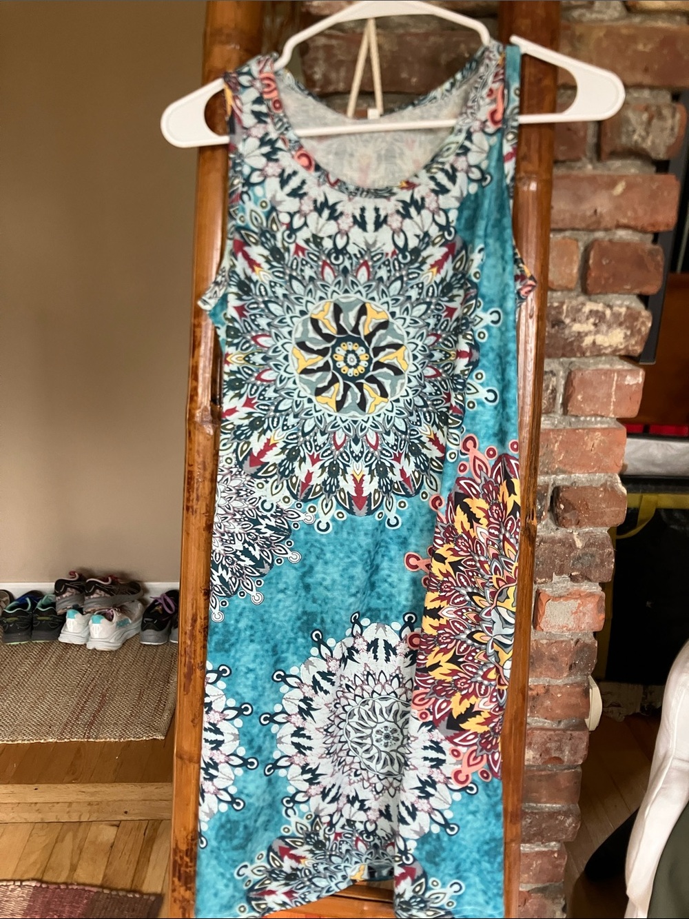 Sleeveless Small Teal Mandala Print Summer Dress